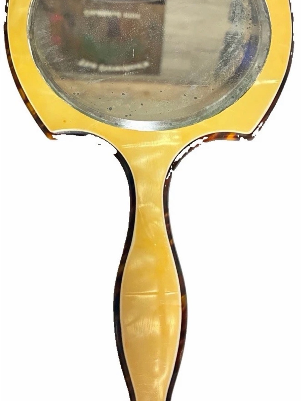 Vintage Art Deco Vanity Hand Mirror Butterscotch Amber Colored Celluloid
